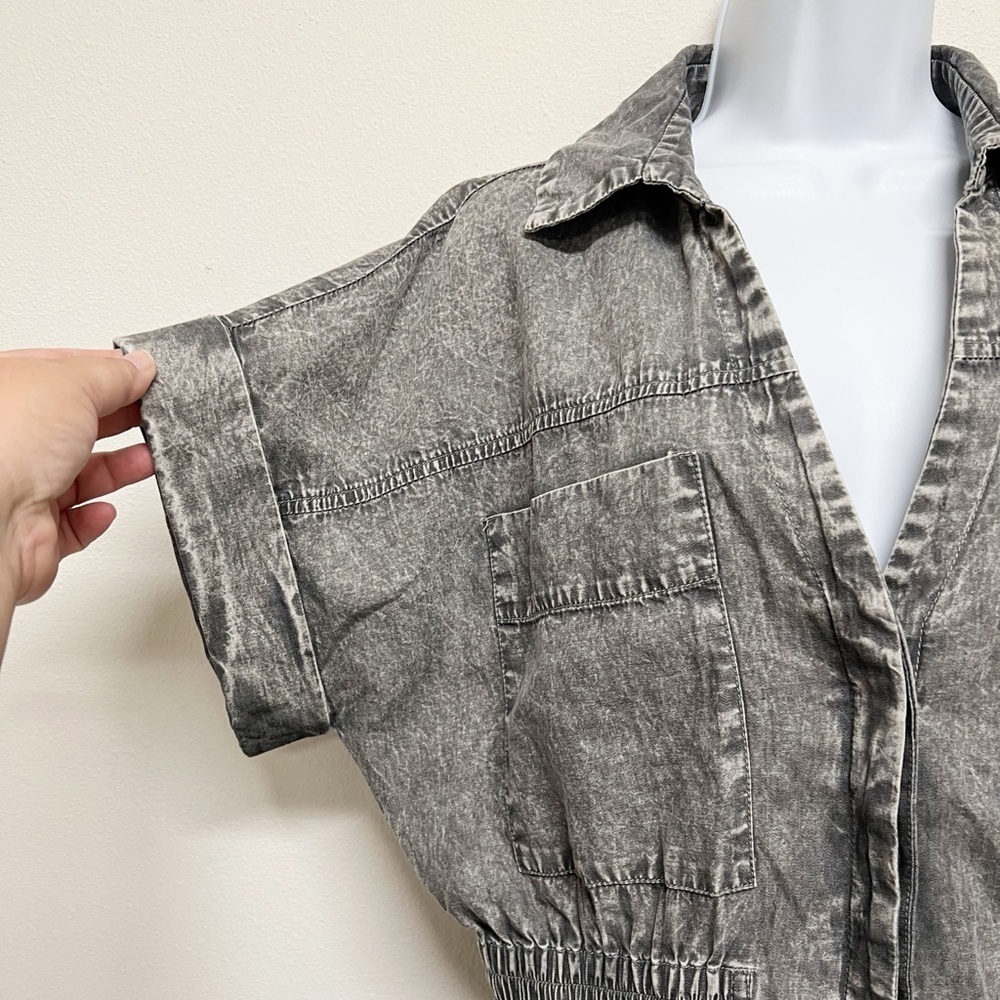 Elan Womens Gray Wash Teddie Short Sleeve Button Up Short Romper Size S - Picture 6 of 8